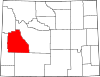 Mapa de Wyoming con la ubicación del condado de Sublette