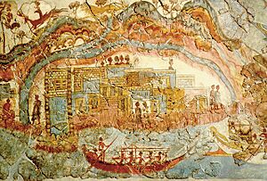 Archivo:Minoan fresco, showing a fleet and settlement Akrotiri