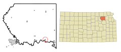 Pottawatomie County Kansas Incorporated and Unincorporated areas Belvue Highlighted.svg