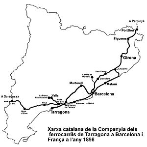 Archivo:Xarxa de la Companyia dels ferrocarrils de Tarragona a Barcelona i França l'any 1898 a Catalunya
