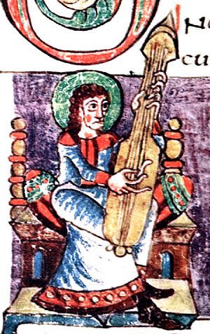 Archivo:Guitar-like plucked instrument, Carolingian Psalter, 9th century manuscript, 108r part, Stuttgart Psalter