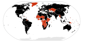 Mapa del mundo que muestra los países que afectó la pandemia influenza A(H1N1) en 2009.