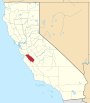 Mapa de California con la ubicación del condado de San Benito