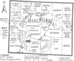 Archivo:Map of Guilford County North Carolina With Municipal and Township Labels