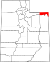 Mapa de Utah con la ubicación del condado de Daggett