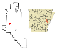 Monroe County Arkansas Incorporated and Unincorporated areas Clarendon Highlighted.svg