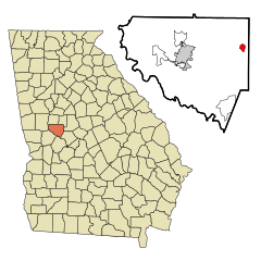 Upson County Georgia Incorporated and Unincorporated areas Yatesville Highlighted.svg