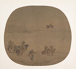 Archivo:南宋 傳陳居中 胡騎春獵圖 團扇-Nomads hunting with falcons MET DP153514