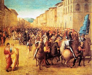 Archivo:French troops under Charles VIII entering Florence 17 November 1494 by Francesco Granacci