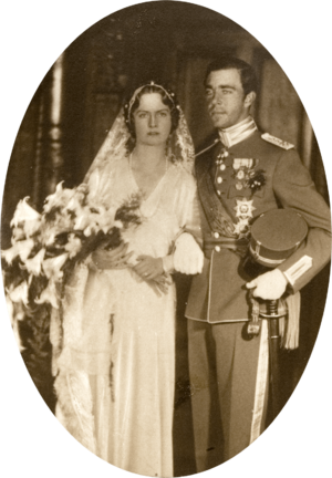 Archivo:Gustaf Adolf (1906-1947) and Sibylla at their wedding
