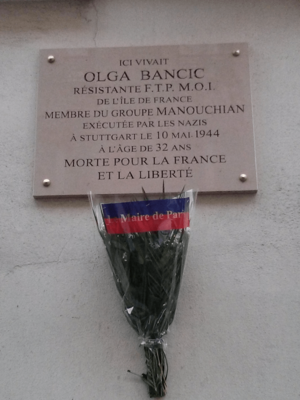 Archivo:Plaque commemorative Olga Bancic 114 rue du Chateau Paris 14