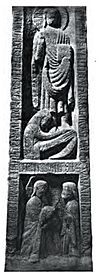Archivo:Ruthwell Cross, South Face, Anointing of Christ's Feet, and Healing of the Blind Man