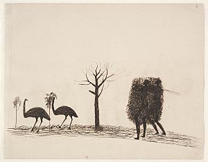 Archivo:Stalking emu, ca. 1885, attributed to Tommy McRae