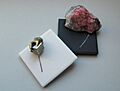 Streak plate with Pyrite and Rhodochrosite