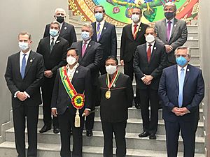 Archivo:Canciller Andrés Allamand participa del saludo protocolar al Presidente de Bolivia, Luis Arce, y al Vicepresidente, David Choquehuanca 02