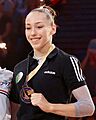 Gymnast Kaylia Nemour medalling on bars 2023