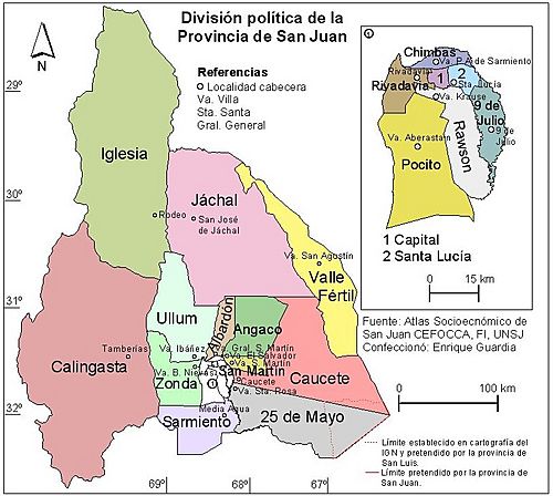 Archivo:Mapa de la Provincia de San Juan (Argentina) con división política