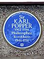 Sir KARL POPPER 1902-1994 Philosopher lived here 1946-1950