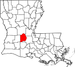 Mapa de Luisiana con la ubicación del Parish Evangeline