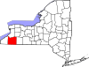 Mapa de Nueva York con la ubicación del condado de Cattaraugus