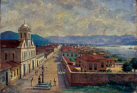 Archivo:Benedito Calixto de Jesus - Pelourinho e arsenal da Marinha em Santos, 1850, Acervo do Museu Paulista da USP