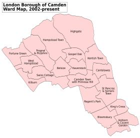 Camden London UK labelled ward map 2002.svg