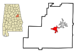 Clay County Alabama Incorporated and Unincorporated areas Ashland Highlighted.svg