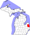 Map of Michigan highlighting Sanilac County