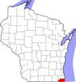 Map of Wisconsin highlighting Kenosha County