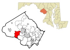 Montgomery County Maryland Incorporated and Unincorporated areas Darnestown Highlighted.svg
