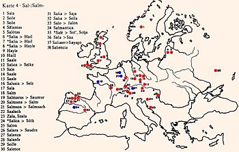 Archivo:Old European hydronymic map for the root *Sal-, *Salm-