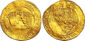 Archivo:Quadruple en or à l'effigie d'Isabelle et Ferdinand les monarques catholiques