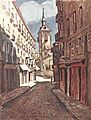 1924-10-18, La Esfera, Madrid viejo, Apuntes sobre el carácter, Luis Bello, Sancha, 01 (cropped) La iglesia de San Ginés, desde la calle de Bordadores