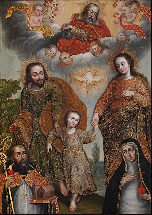 Archivo:Anonymous Cusco School - Double Trinity with Saint Augustine and Saint Catherine of Siena - Google Art Project