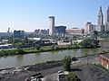 Cuyahoga river and downtown cleveland