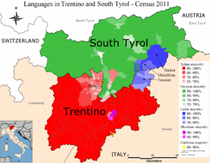 Archivo:Language distribution in South Tyrol and Trentino (2013)