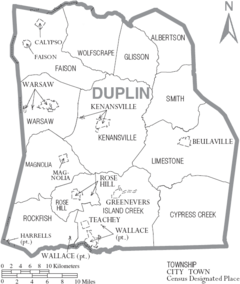 Archivo:Map of Duplin County North Carolina With Municipal and Township Labels