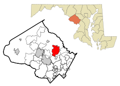 Montgomery County Maryland Incorporated and Unincorporated areas Olney Highlighted.svg