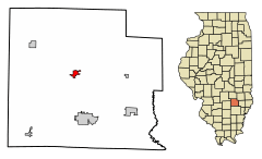 Clay County Illinois Incorporated and Unincorporated areas Louisville Highlighted.svg