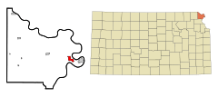 Doniphan County Kansas Incorporated and Unincorporated areas Wathena Highlighted.svg