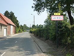 Laires (Pas-de-Calais) city limit sign.JPG