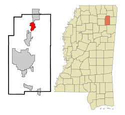Lee County Mississippi Incorporated and Unincorporated areas Guntown Highlighted.svg