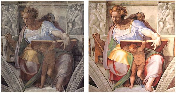 Archivo:Sistine Chapel Daniel beforandafter