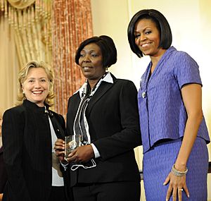 Sonia Pierre with Hillary Clinton and Michelle Obama 2010-03-10.jpg