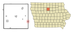 Wright County Iowa Incorporated and Unincorporated areas Dows Highlighted.svg