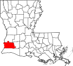 Mapa de Luisiana con la ubicación del Parish Calcasieu