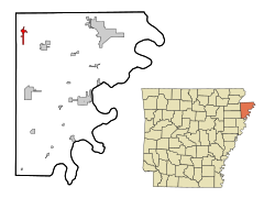 Mississippi County Arkansas Incorporated and Unincorporated areas Leachville Highlighted.svg