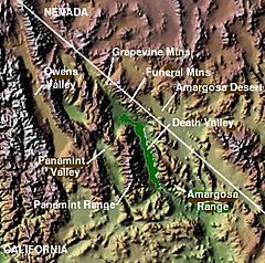 Mapa del desierto de Amargosa, ubicado cerca del Valle de la Muerte