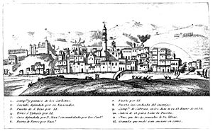 Archivo:1847, La Guerra de Cataluña, Vista meridional de la villa de Falcet (cropped)