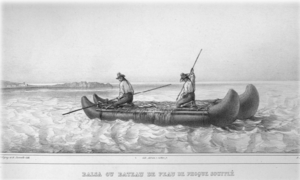 Archivo:Changos con balsa de cueros de lobos en Cobija, D'Orbigny en 1833